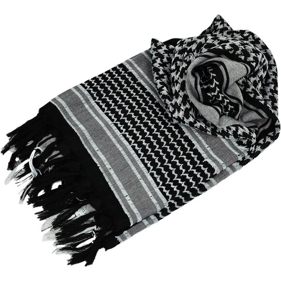 Men's Black/White Military Shemagh Tactical Desert Cotton Keffiyeh Scarf Wrap - Picture 4 of 7